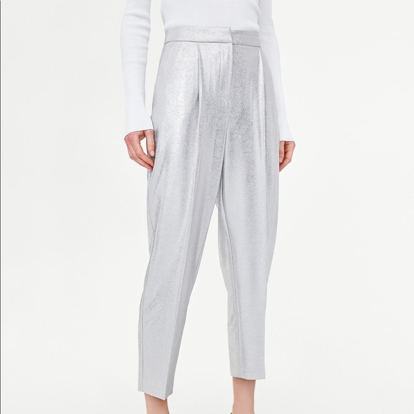 Zara metallic crop silver pants - Picture 1 of 4